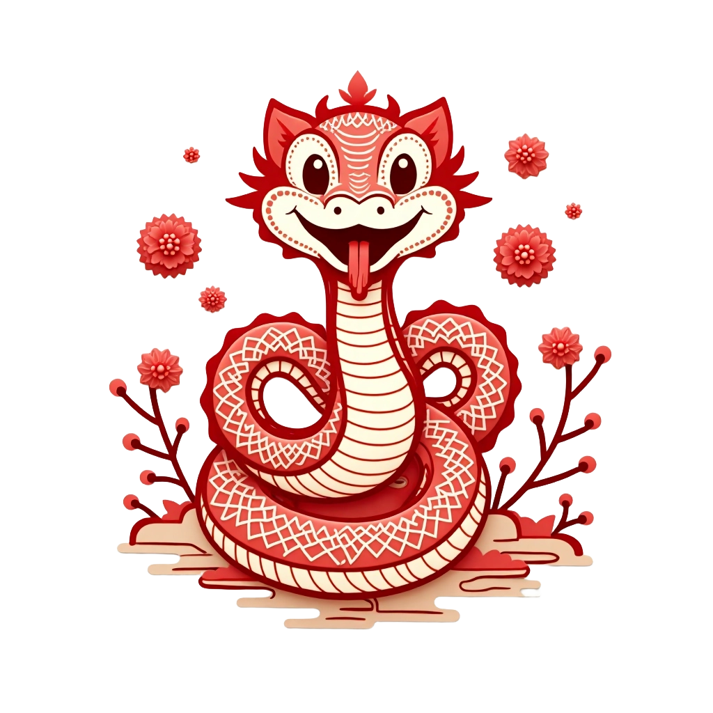 Charming Snake with Red Flowers